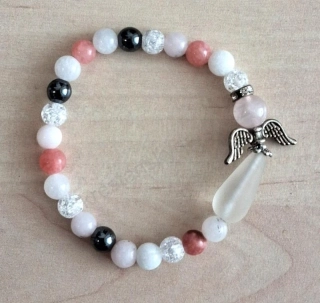 Náramek dětský s andílkem růžovo šedý