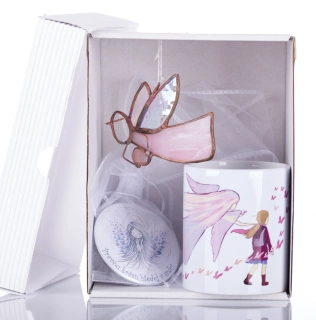 Dárková sada s růžovým vitrážovým andílkem