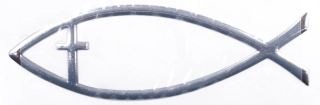 Rybka na auto nálepka 15 cm stříbrná 