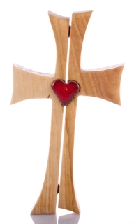 Kříž s keramickým červeným srdcem 20 cm