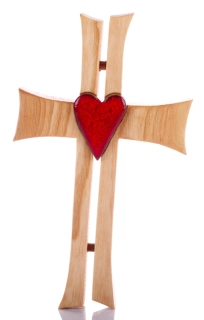 Kříž s keramickým červeným srdcem 25 cm