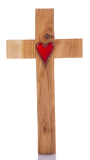 Kříž s keramickým srdcem klasický 25 cm