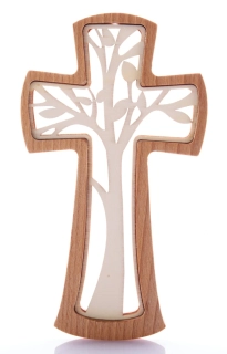 Dřevěný kříž s motivem stromu života -20 cm