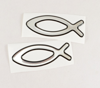 Rybka na auto - stříbrná s konturou, plastická 8 cm