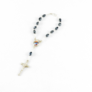 Auto růženec - desátek s medailonem patrona řidičů - hematitové perly "olivy"