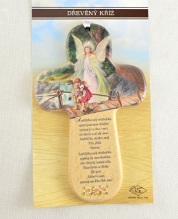 Dětský dřevěný křížek s modlitbou k Andělu strážnému - tradiční