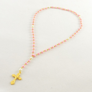 Dětský památeční růženeček z Jabloneckých perliček - dvojbarevný (růžovo-bílý)