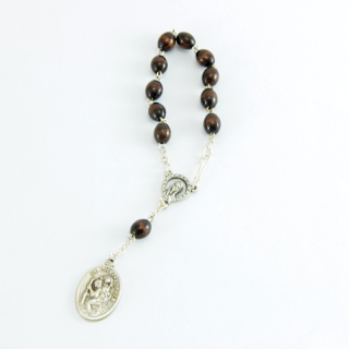 Auto růženec - s medailonem patrona řidičů (desátek na zrcátko) dřevěný