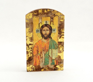 Ikonka na dřevě Kristus Pantokrator - se "zlatou" patinou