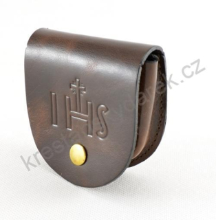 Kapsička na růženec - ražba IHS, pravá kůže tmavá