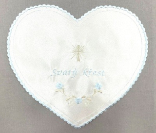 Křestní rouška ve tvaru SRDCE - modro stříbrná varianta II