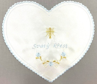 Křestní rouška ve tvaru SRDCE - modro zlatá varianta II