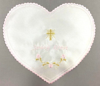 Křestní rouška ve tvaru SRDCE - růžovo zlatá varianta II