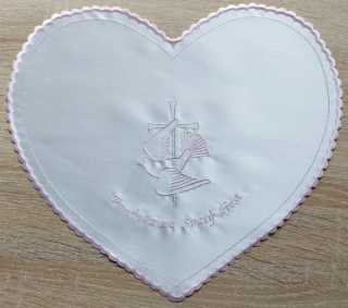 Křestní rouška ve tvaru SRDCE - růžovo stříbrná