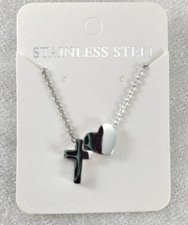 Srdíčko s křížkem - přívěšek na řetízku (nerez)