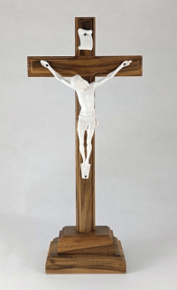 Kříž na na podstavci s bílou figurou Krista - velký, 34 cm
