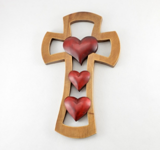 Kříž se třemi srdci - 35 cm