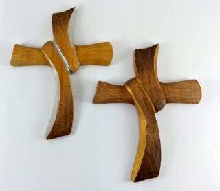 Kříž s vázaným břevnem - dřevěný s metalickým efektem, 25 cm