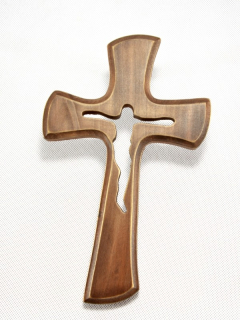Kříž prořezávaný, s oblými hranami - větší 21 cm - Tmavě hnědá