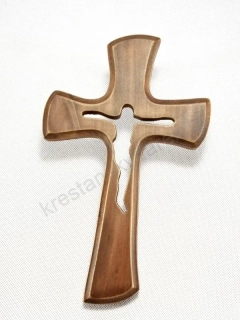 Kříž prořezávaný, s oblými hranami - větší 21 cm - Tmavě hnědá