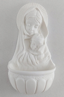 Kropenka na svěcenou vodu - tvar kamenné misky s Marií a Ježíškem 11 cm