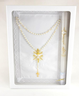 Křestní sada - bílo zlatá,  3 dílná (motiv Dary Ducha)