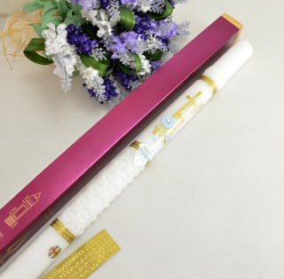 Křestní svíce - velká, s možností doplnit jméno a datum křtu - modro zlaté aplikace