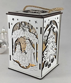 Vánoční lucernička - s LED "čajovou" svíčkou (bílá, větší)