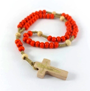 Růženec s dřevěnými mini perličkami - pomerančový