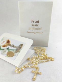 Památka na první přijímání - luxusní "knížka" s věnováním a růžencem