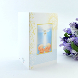 Přání ke křtu: vzor Holubice a dlaně s vodou