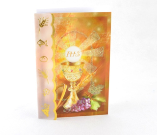 Přání k prvnímu svatému přijímání - s papírovou krajkou, motiv vinná réva