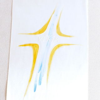 Křestní rouška ručně malovaná s třepením vzor: Věřím