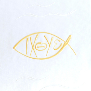 Křestní rouška ručně malovaná s vytřepením vzor: Ryba (Ichthys)