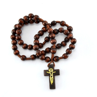 Růženec s dřevěnými perličkami prostý - čokoládově hnědý