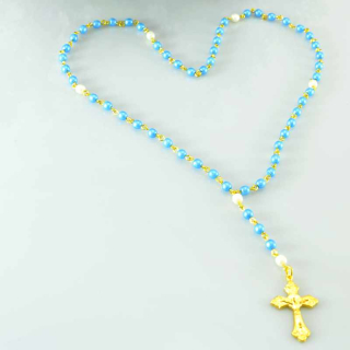 Dětský památeční růženeček z Jabloneckých perliček - dvojbarevný (modro-bílý)