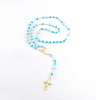 Růženec z Jabloneckých skleněných perliček: tyrkysově modrá srdíčka se zlatým ketlováním