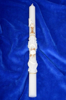 Bílá růže - křestní svíce ručně zdobená