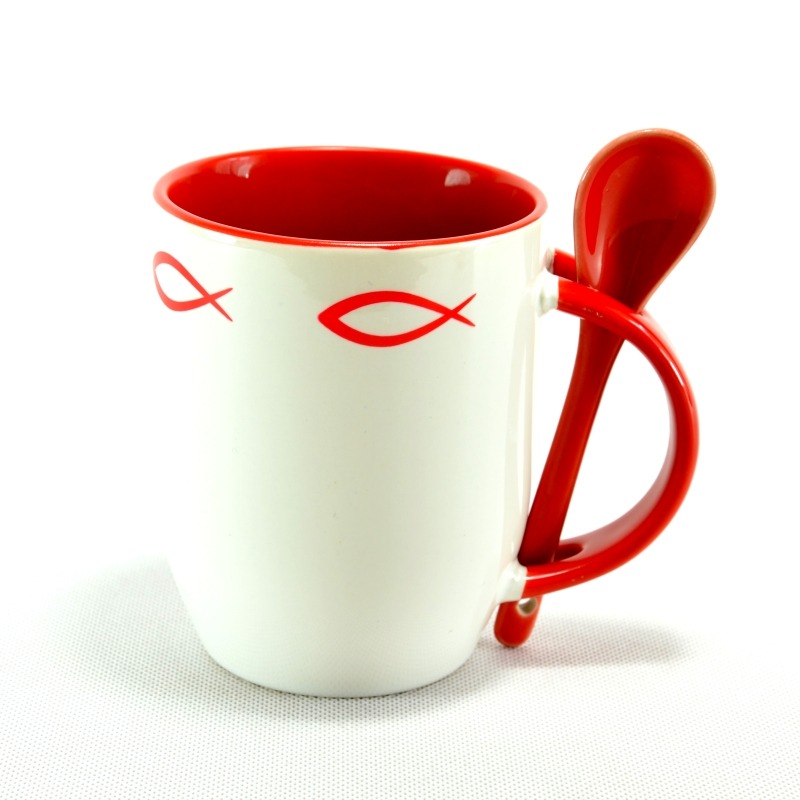 Hrnek pro křesťana - s keramickou lžičkou - Žlutá