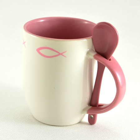 Hrnek pro křesťana - s keramickou lžičkou - Žlutá