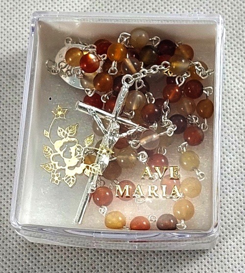 Růženec z minerálu Achát oranžový, v krabičce