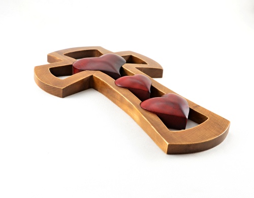 Kříž se třemi srdci - 35 cm