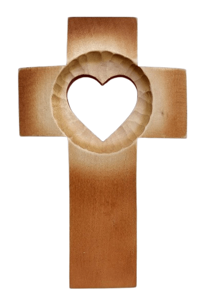 Kříž se žhnoucím srdcem - 16 cm (různé odstíny) - Mahagonový