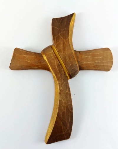 Kříž s vázaným břevnem - dřevěný s metalickým efektem, 20 cm