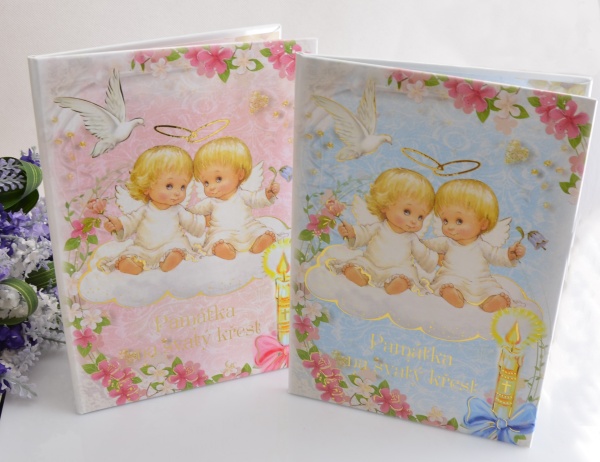 Dětská upomínka na křest - v knižních deskách s kapsou na fotku - Růžová