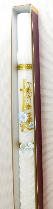 Křestní svíce - velká, s možností doplnit jméno a datum křtu - modro zlaté aplikace