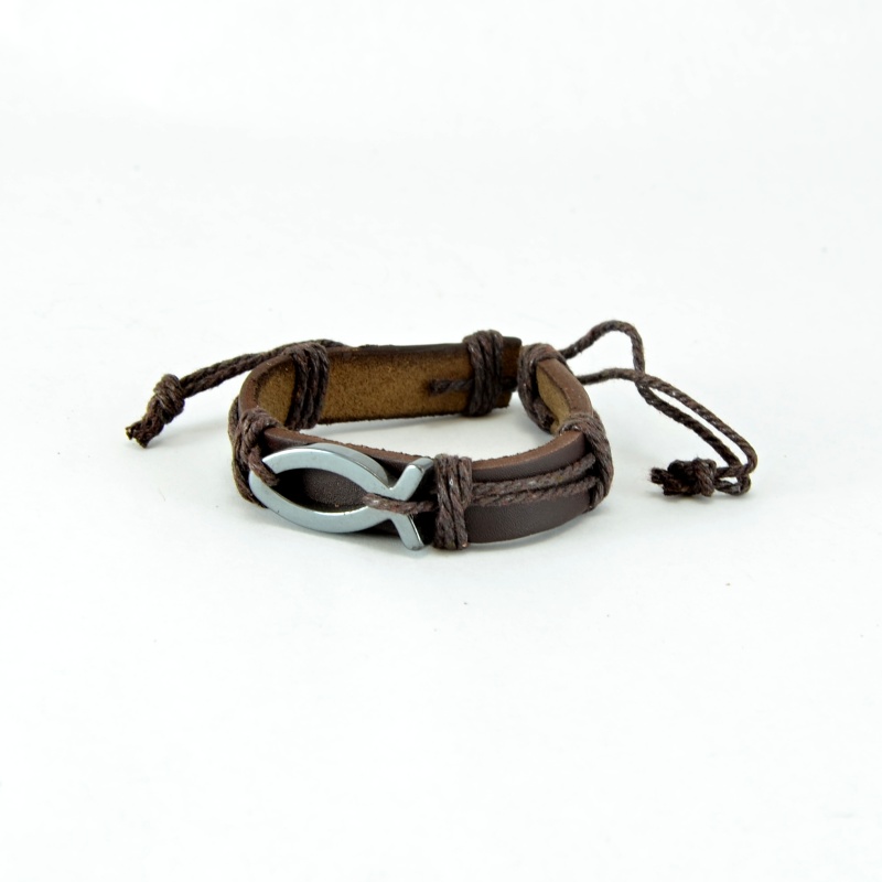 Kožený náramek s hematitovou rybkou