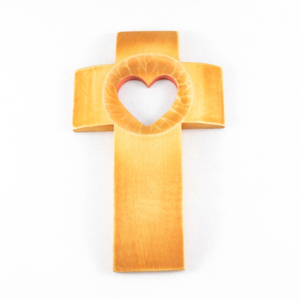 Kříž se žhnoucím srdcem - 16 cm (různé odstíny) - Mahagonový