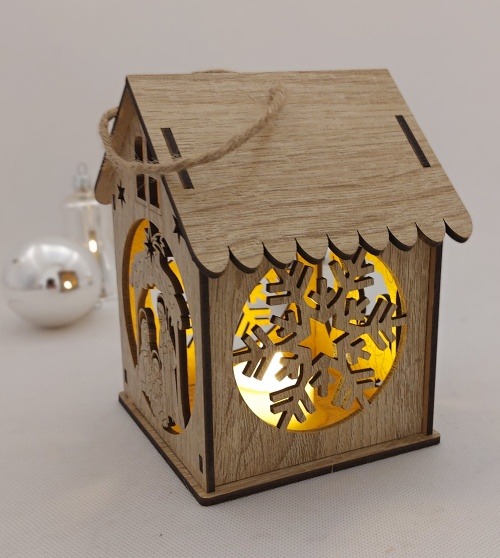 Vánoční lucernička - s LED "čajovou" svíčkou (tvar domečku)