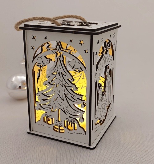 Vánoční lucernička - s LED "čajovou" svíčkou (bílá, větší)